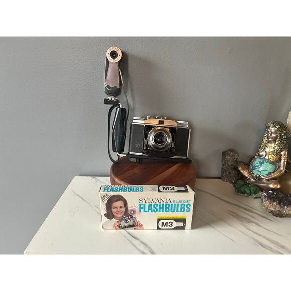 Agfa Solinette Camera Heiland Tilt-A-Mite Flash + Sylvania M3 Bulbs Boxed - Picture 6 of 16